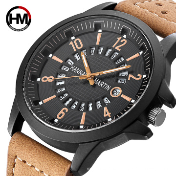 HANNAH MARTIN 1601 Sport man quartz wrist watch chronograph water resistant analog fashion leather men watches